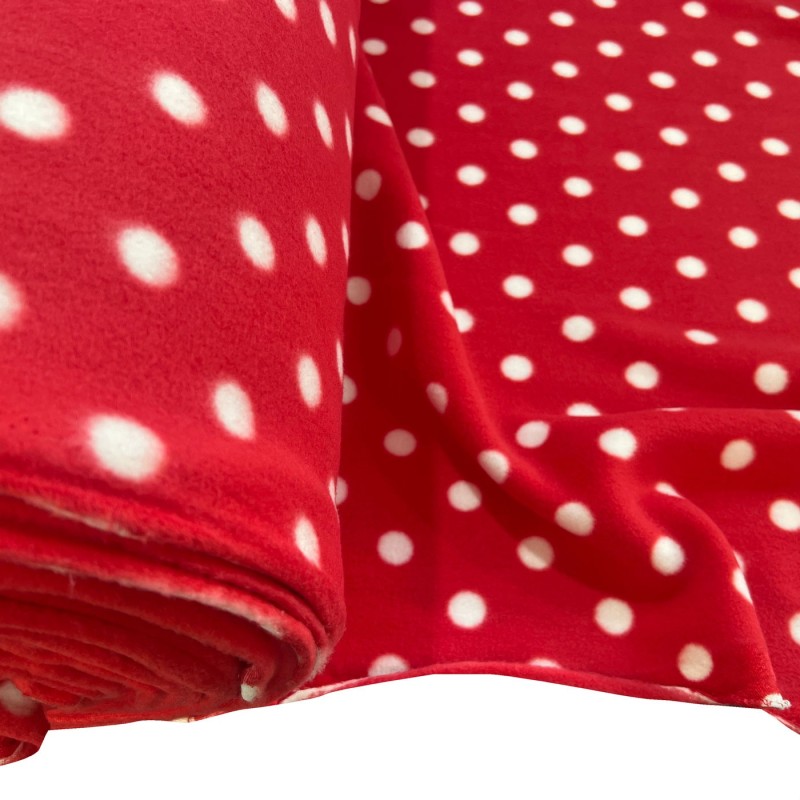 Polko Spots on Fleece Fabric Red with White Spots1