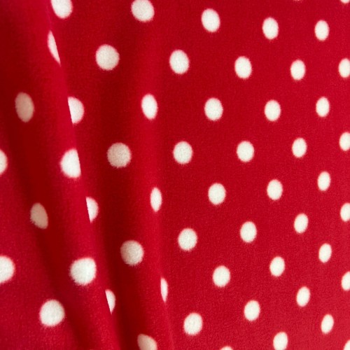 Polko Spots on Fleece Fabric Red with White Spots2