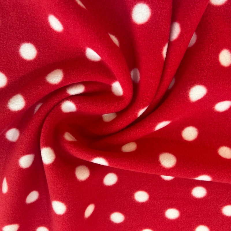 Polko Spots on Fleece Fabric Red with White Spots3