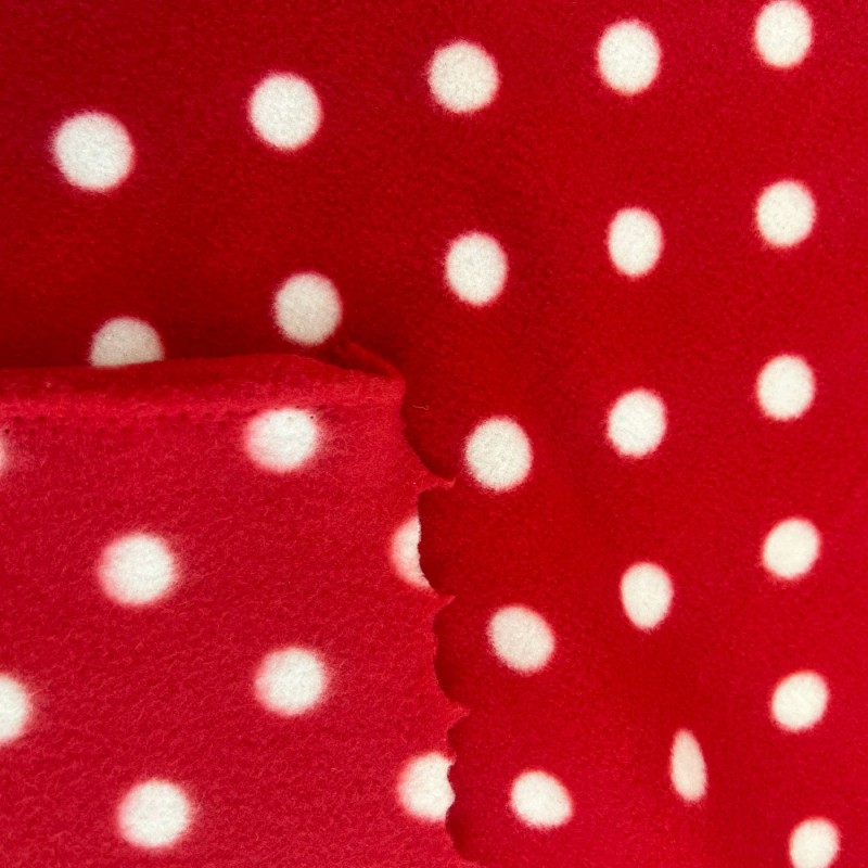 Polko Spots on Fleece Fabric Red with White Spots4