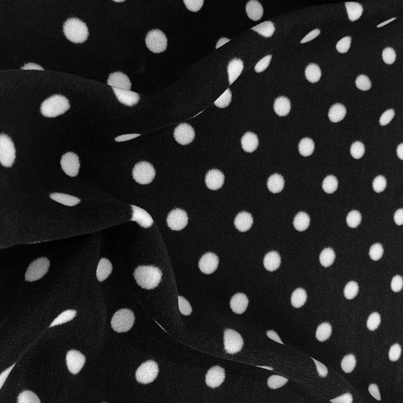 Polko Spots on Fleece Fabric Black ground white spots 2