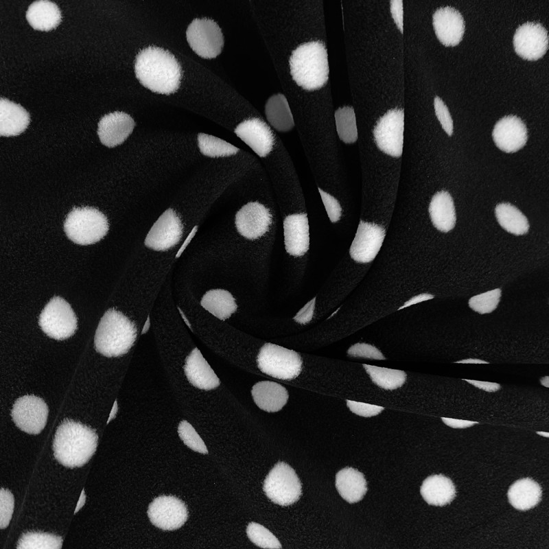 Polko Spots on Fleece Fabric Black ground white spots 3