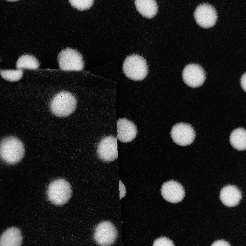 Polko Spots on Fleece Fabric Black ground white spots 4