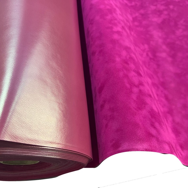 Pvc Backed Faux Suede Fabric to Clear Cerise1