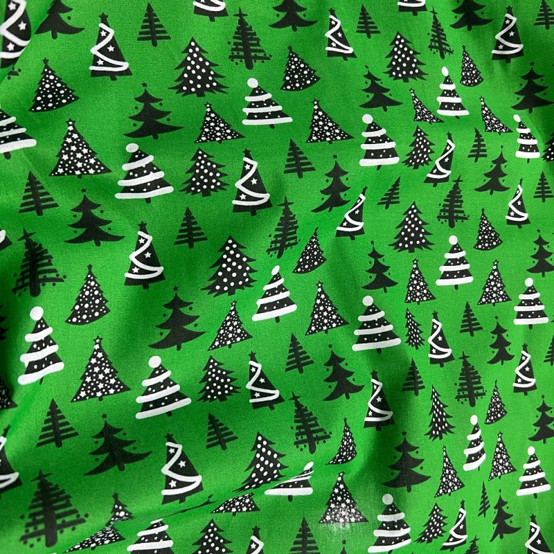 Cotton Christmas Prints Christmas Trees Green2