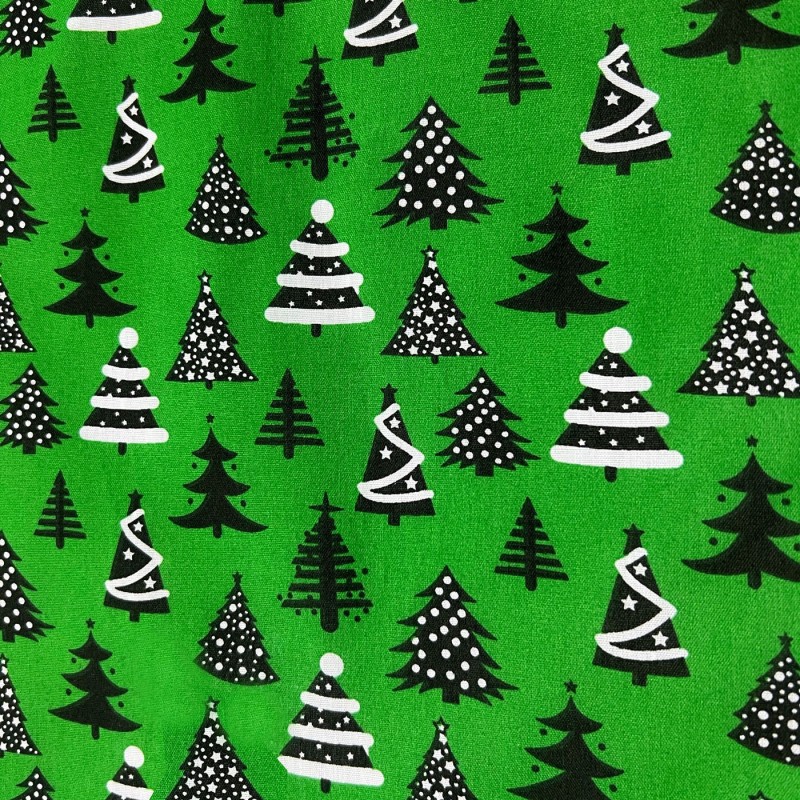 Cotton Christmas Prints Christmas Trees Green3