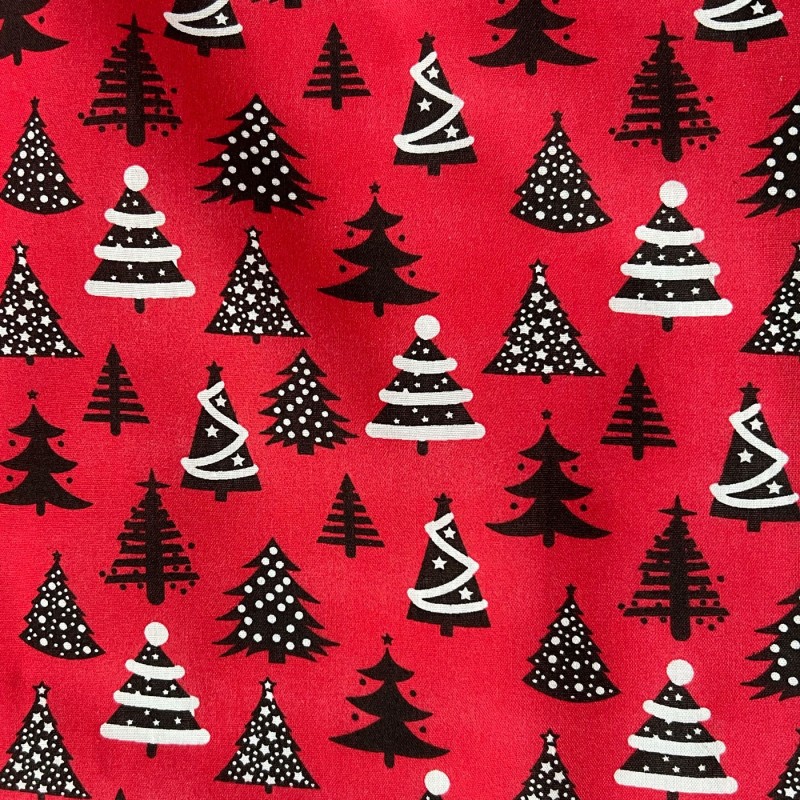 Cotton Christmas Prints Christmas Trees Red3