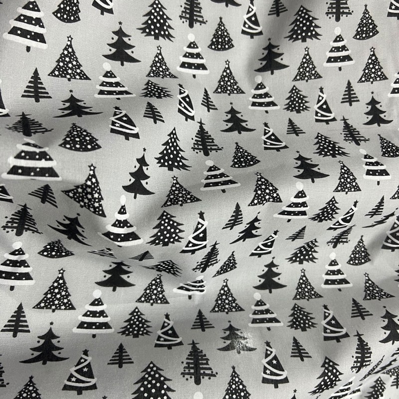 Cotton Christmas Prints Christmas Trees Grey2