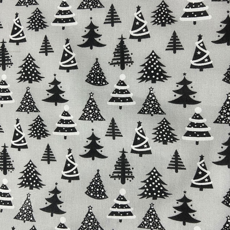 Cotton Christmas Prints Christmas Trees Grey3