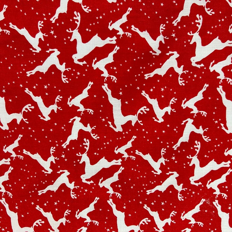 Cotton Christmas Prints Christmas Leaping Deer Red3