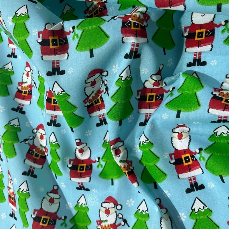 Cotton Christmas Prints Santa Blue2