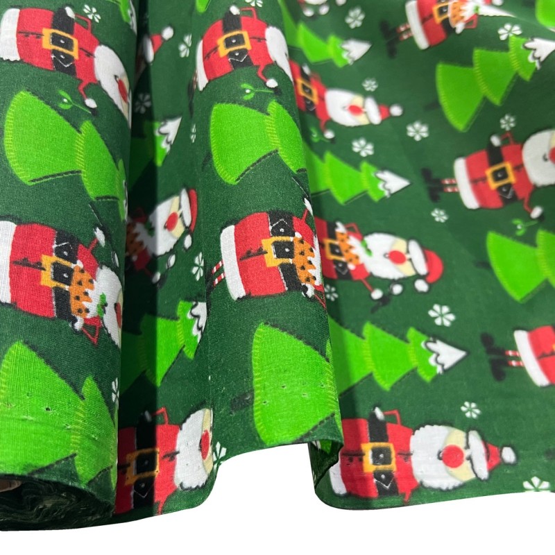 Cotton Christmas Prints Santa Green 1