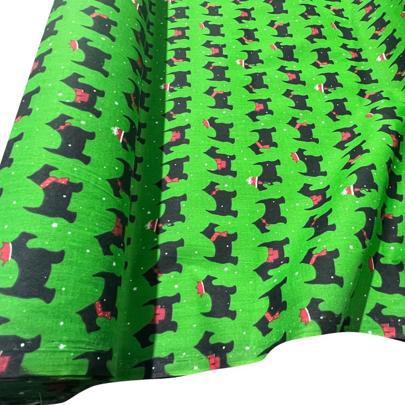 Cotton Christmas Prints small Dogs Green 1