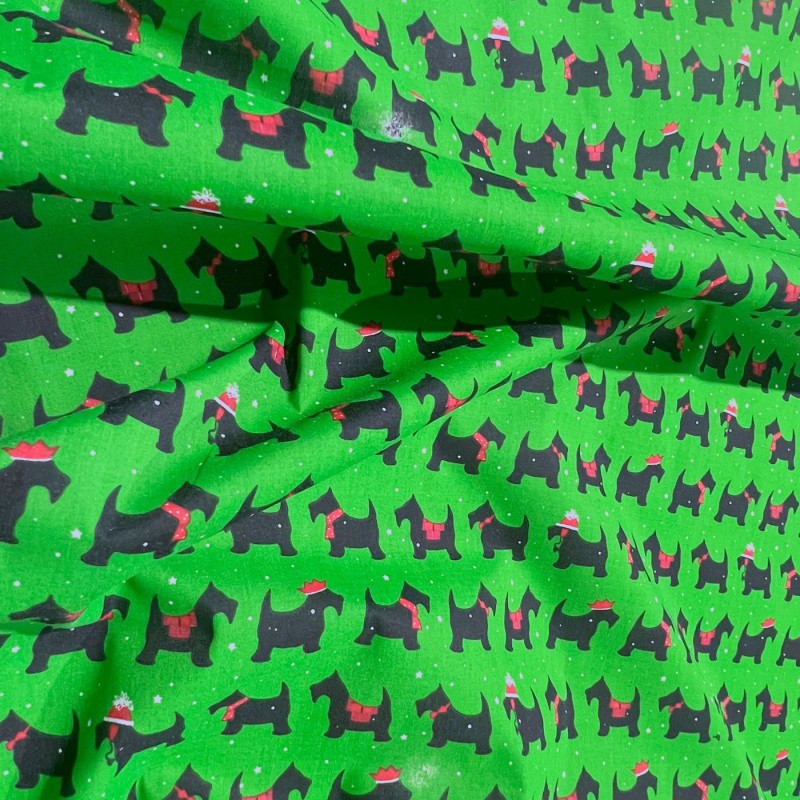 Cotton Christmas Prints small Dogs Green 2