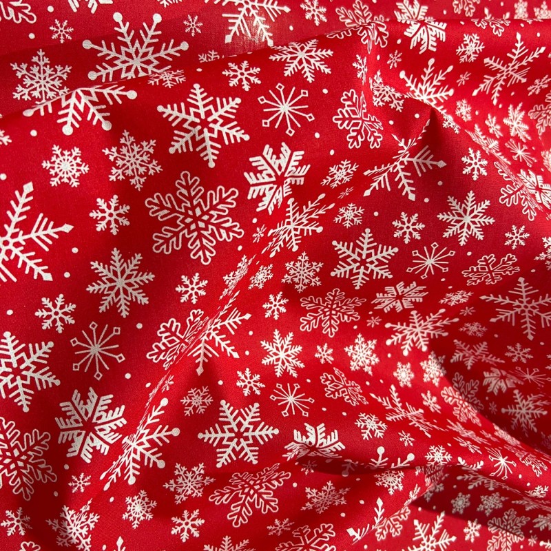 Cotton Christmas PrintsRed Snowflakes2