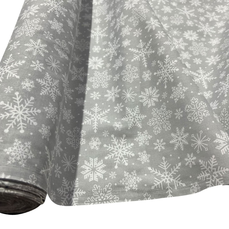 Cotton Christmas Prints Grey Snowflakes  1