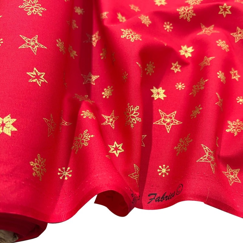 Cotton Christmas Prints Stars and Flakes Red1