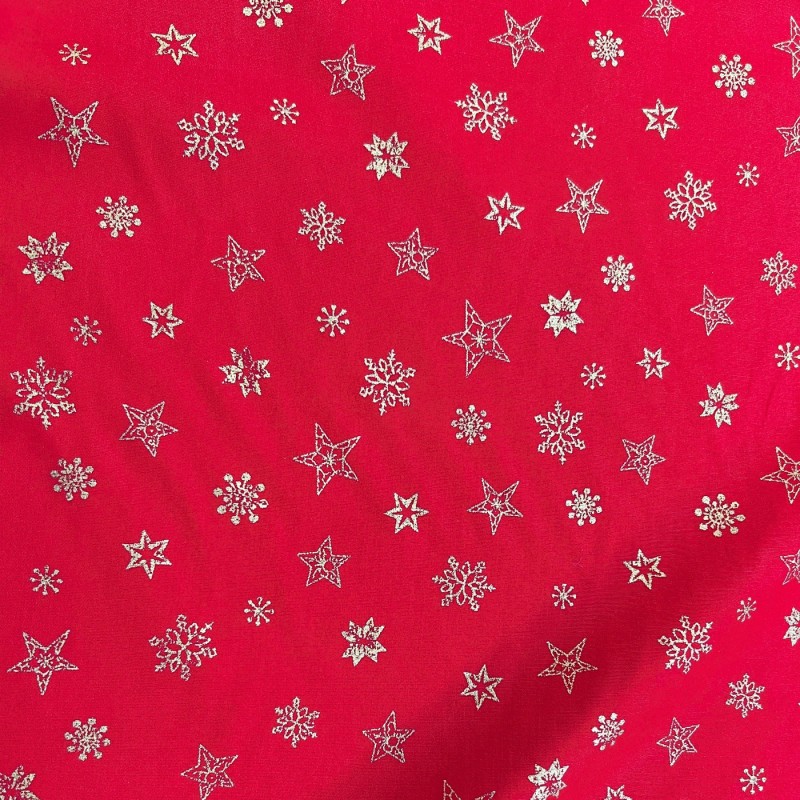 Cotton Christmas Prints Stars and Flakes Red4