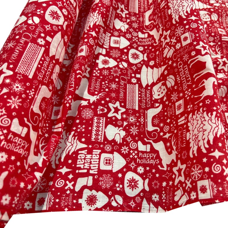 Cotton Christmas Prints Merry Christmas Red1