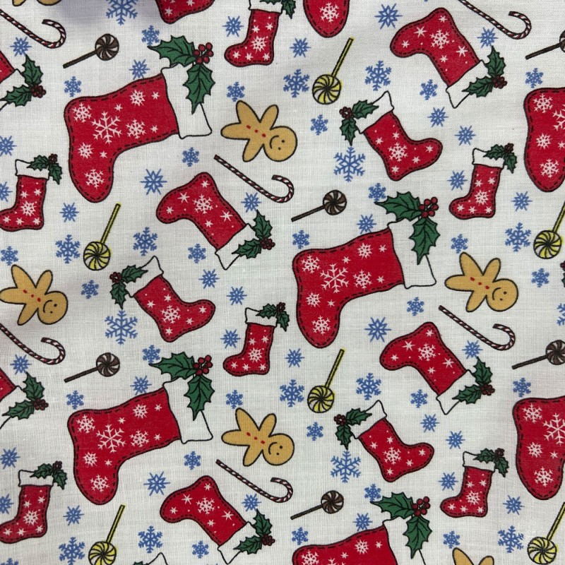 Cotton Christmas Prints Stockings and Canes 3