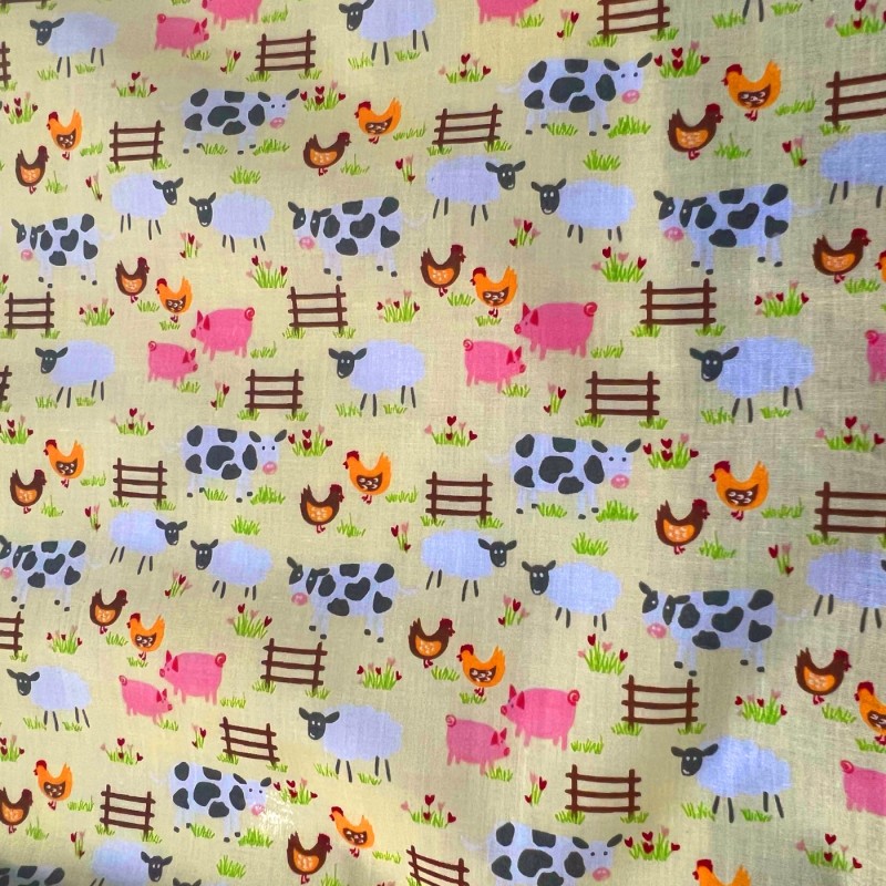 Printed Polycotton Designs On The Farm Cream 2