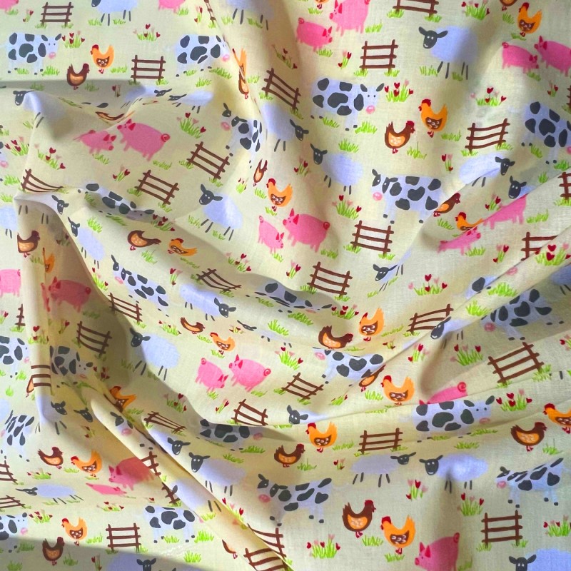 Printed Polycotton Designs On The Farm Cream 3