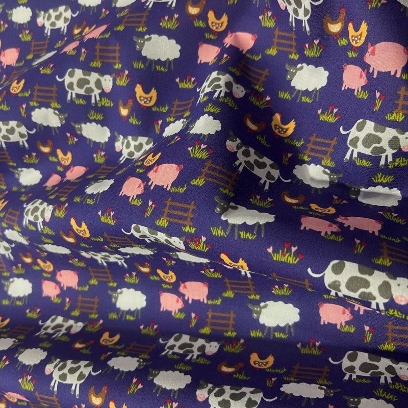 Printed Polycotton Designs On The Farm Navy 2