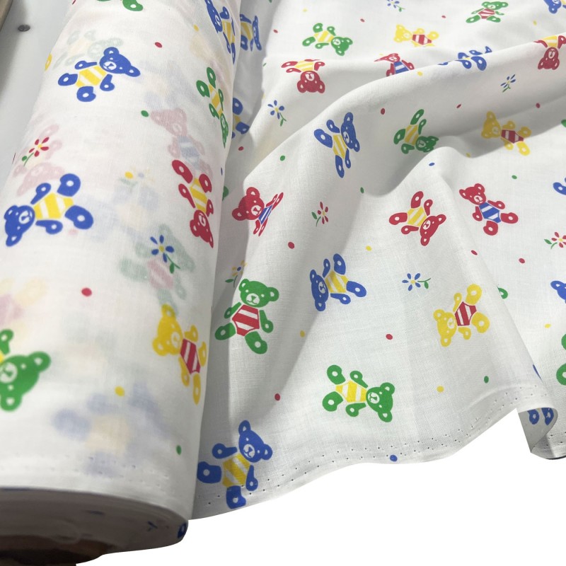 Printed Polycotton Designs White With Bears 1