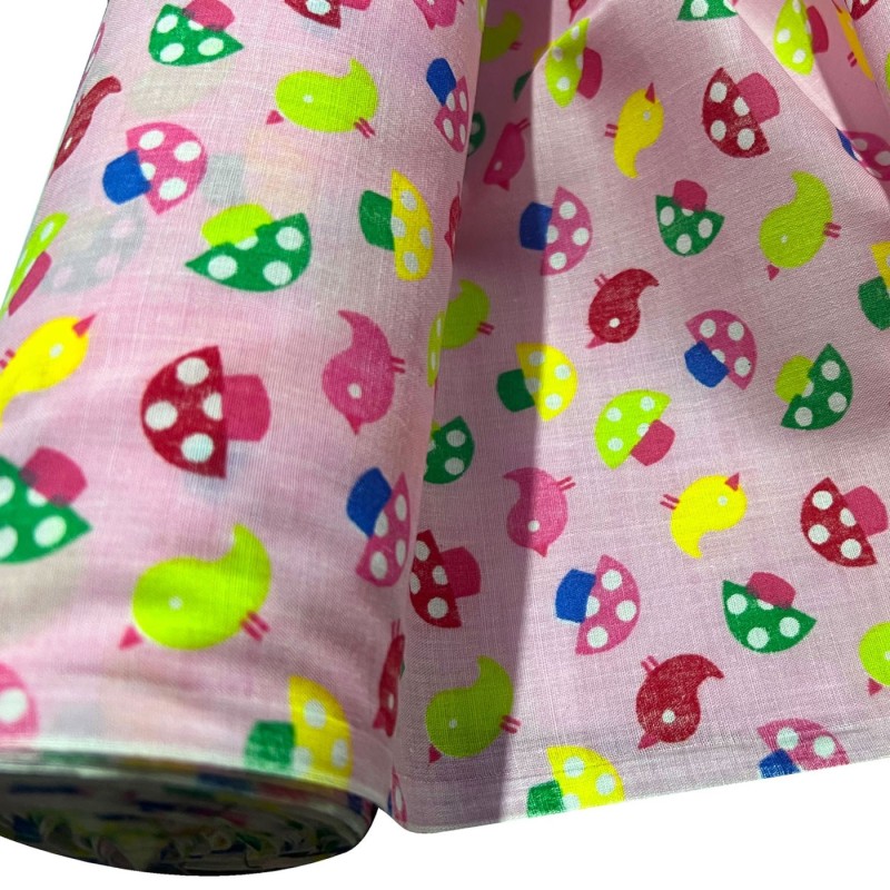 Printed Polycotton Designs Pink Mushrooms1