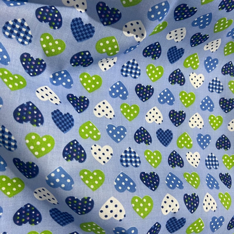 Printed Polycotton Designs Blue Hearts 2