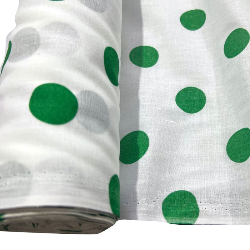 Polycotton Drill Polka Dots Green1