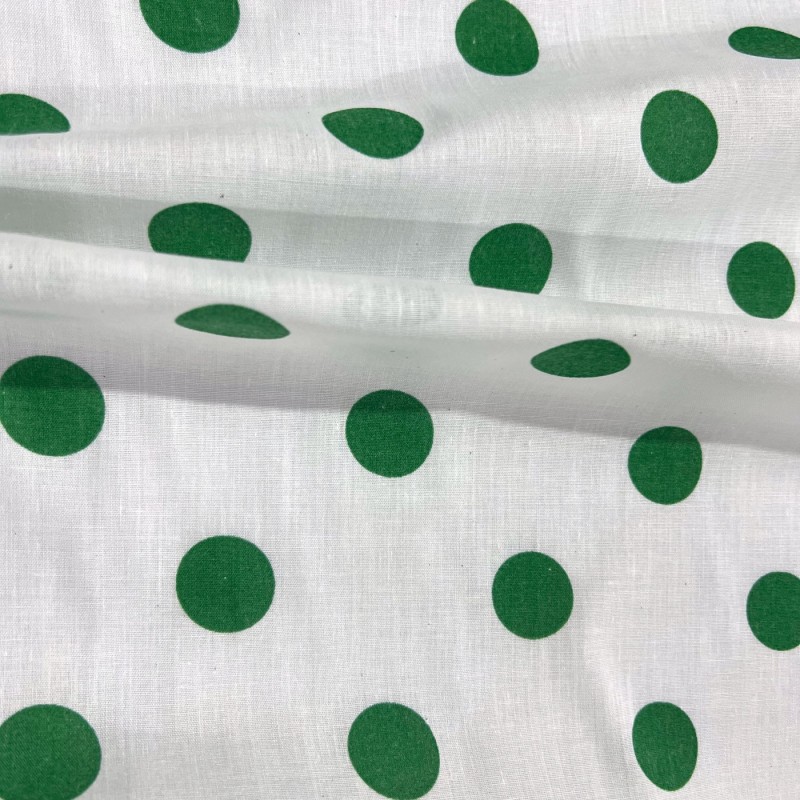 Polycotton Drill Polka Dots Green2