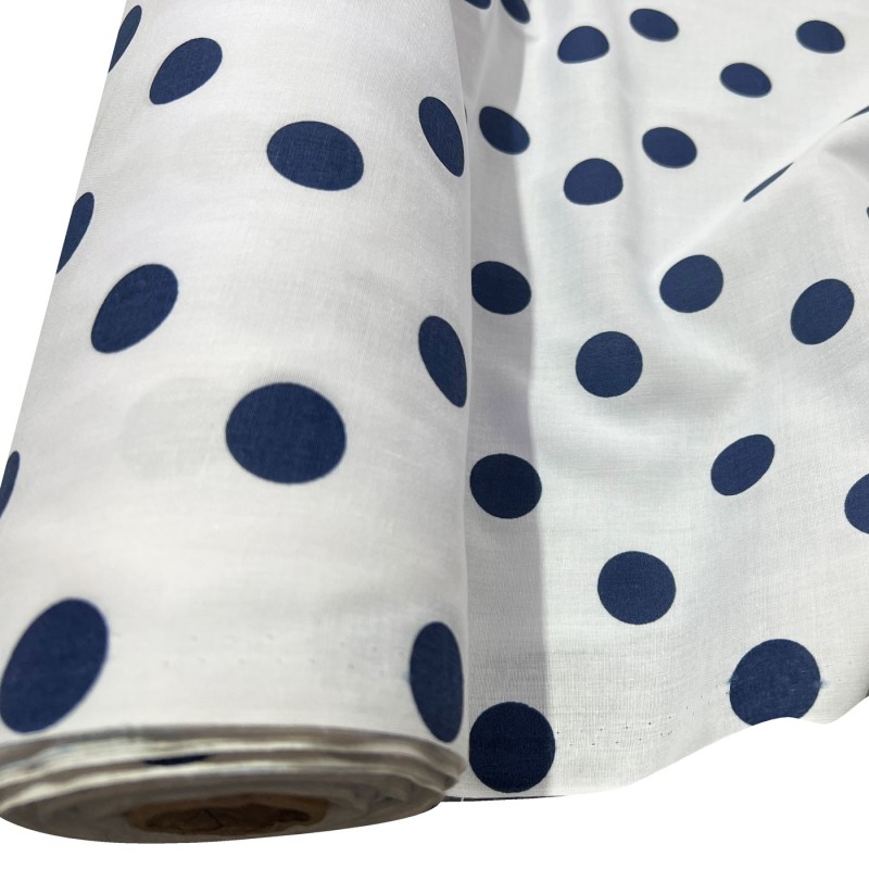 Polycotton Drill Polka Dots Navy1