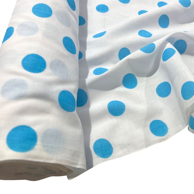 Polycotton Drill Polka Dots Light Blue1