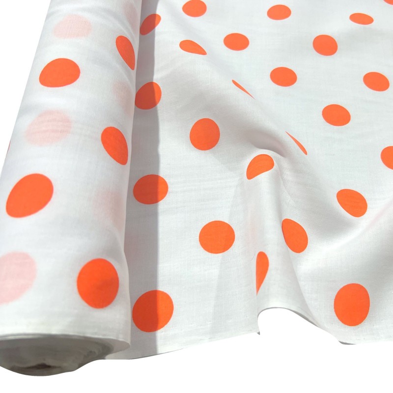 Polycotton Drill Polka Dots Orange1