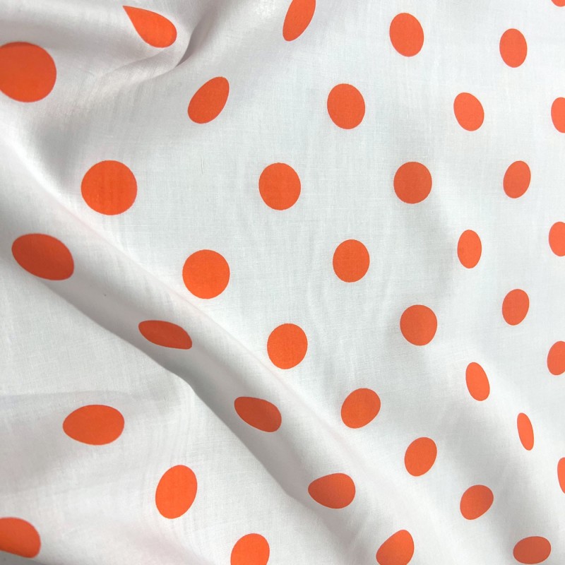 Polycotton Drill Polka Dots Orange2