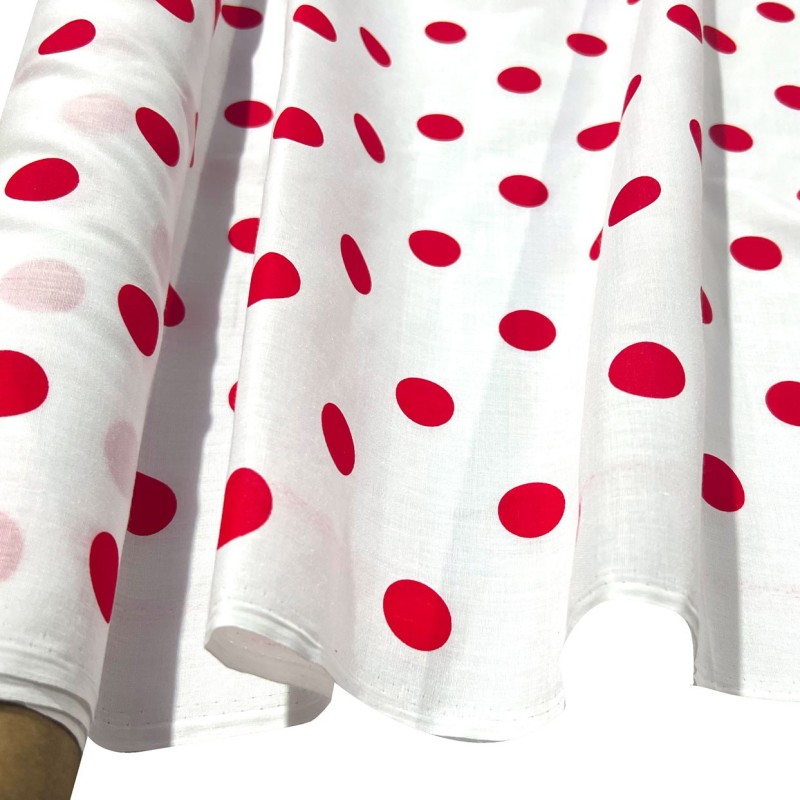 Polycotton Drill Polka Dots Red1