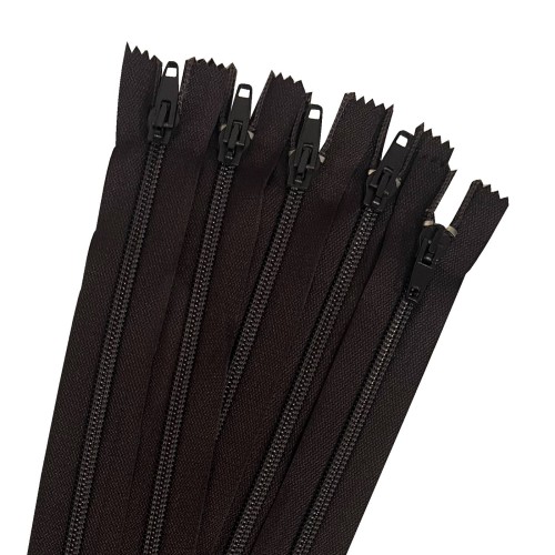 Pack Of 5  Chocolate Nylon Zips  (Closed end) 