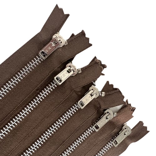 Pack of 5 Brown YKK Branded Metal Zips 1