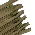 Pack of 5 Olive CLP Branded Nylon Zips Open End