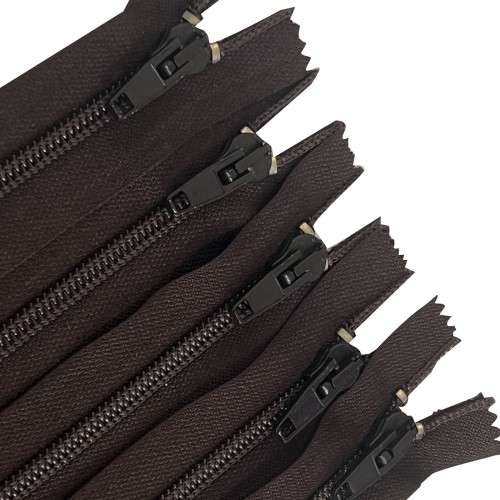 Pack Of 5 Chocolate Brown Nylon Zips 14"  / 36cm Closed End Choco1