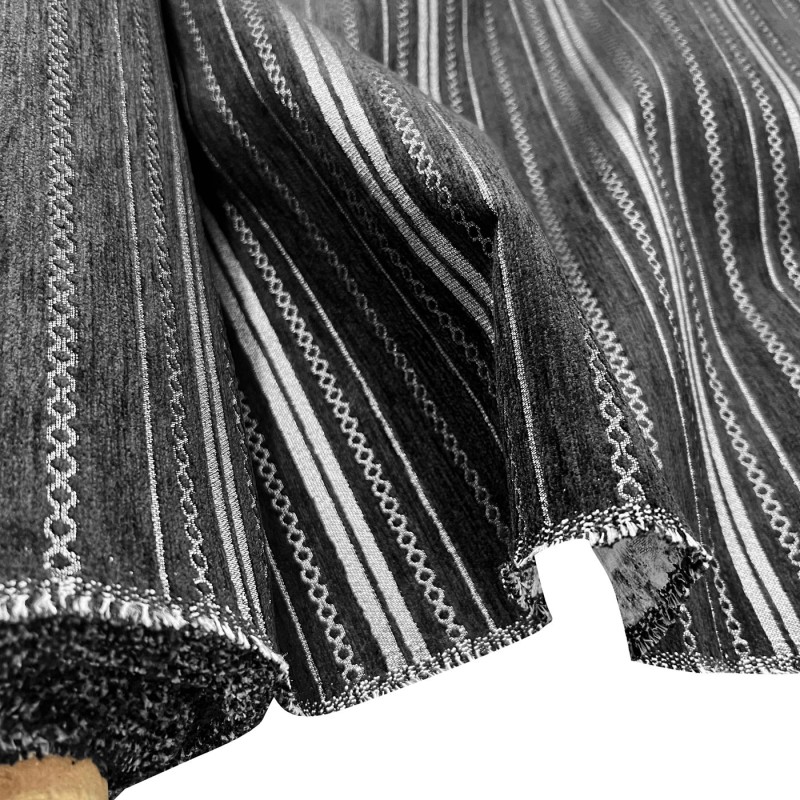 Clearance Striped Upholstery Black  with Silver Stripes 1