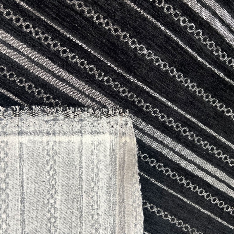 Clearance Striped Upholstery Black  with Silver Stripes 3