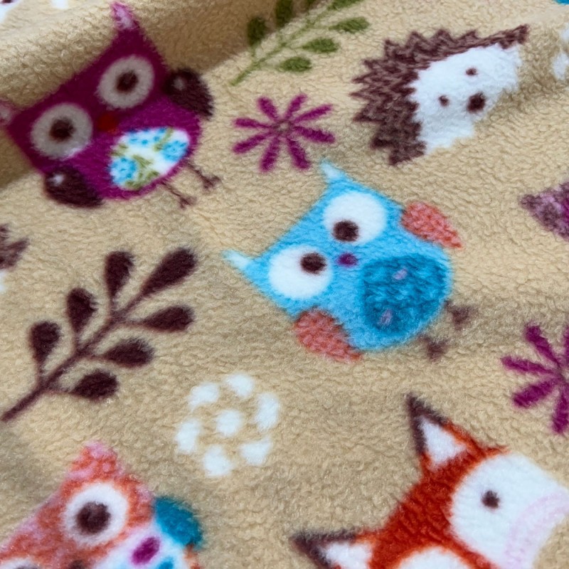 Printed Fleece Green Owls hedgehogs foxes 2