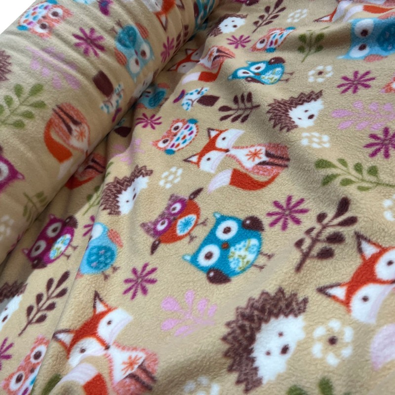 Printed Fleece Green Owls hedgehogs foxes 3