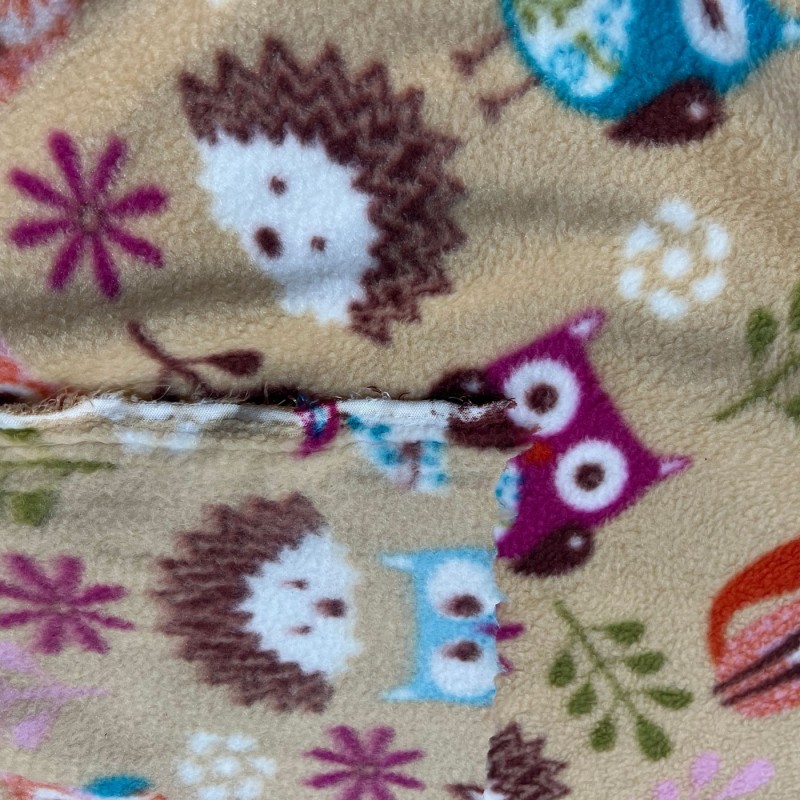 Printed Fleece Green Owls hedgehogs foxes 4