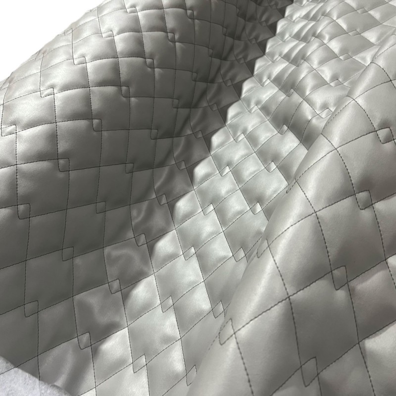 Quilted Fabric Leatherette Double Diamond Design Grey 2