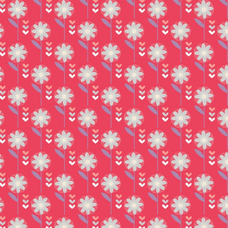 Retro Floral Patchwork Cottons Daisy Red