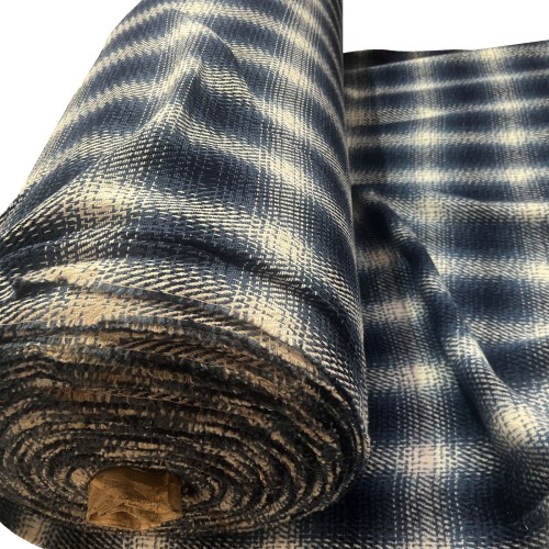 Wool Feel Blanket Fabric Blue Check 1