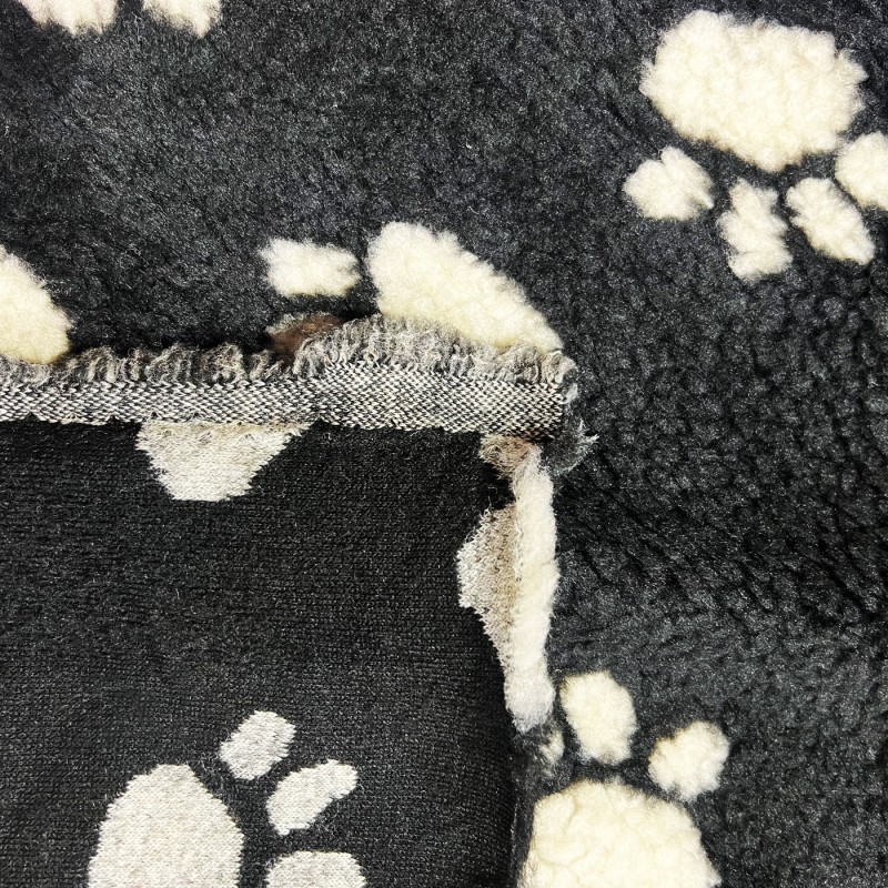 Sherpa Fleece Fabric Paw Prints Black Ground White Paws4